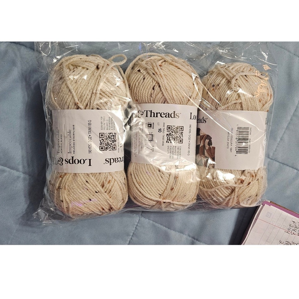 Loops & Threads Impeccable Aran Tweed Yarn 3 Skeins Lot 10 Acrylic 570 Yards